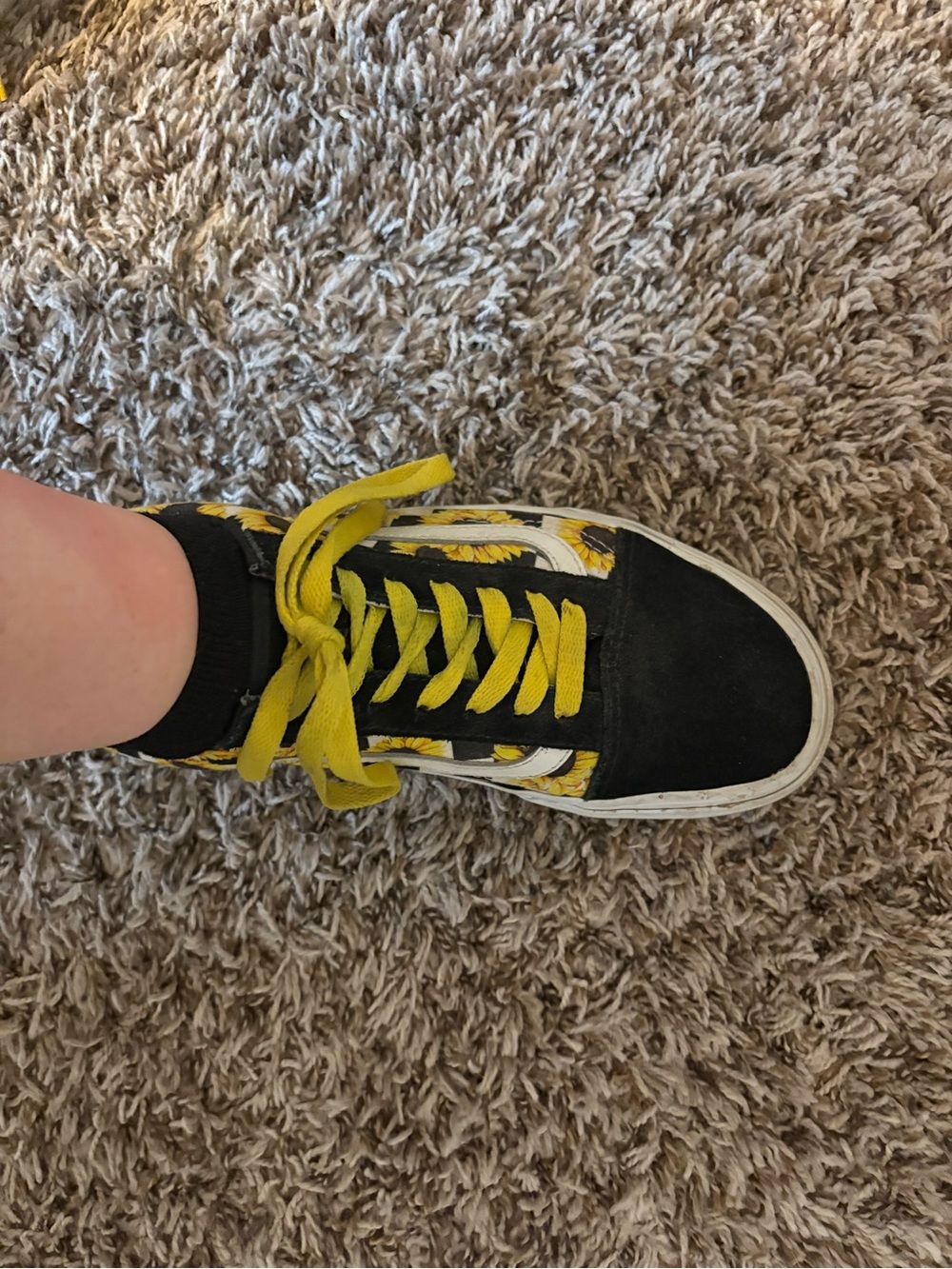 Vans Black Sneakers with Yellow Laces and Sunflower Panels